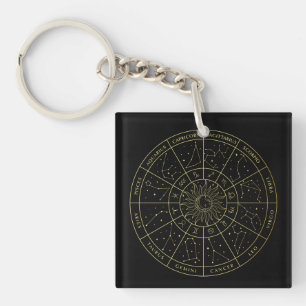 Zodiac star sign horoscope constellations map gold key ring