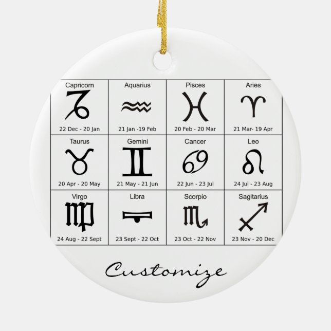 Zodiac Sun Sign Astrology Calendar Thunder_Cove Ceramic Tree Decoration (Back)