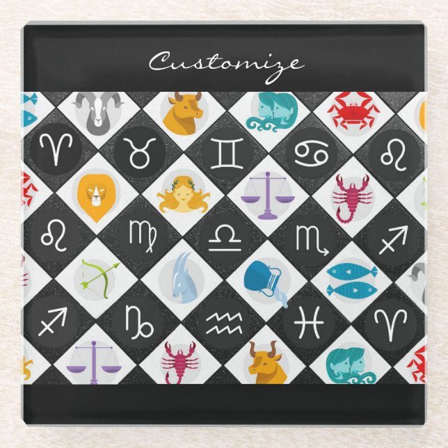 Zodiac Sun Sign Astrology Calendar Thunder_Cove Glass Coaster (Front)