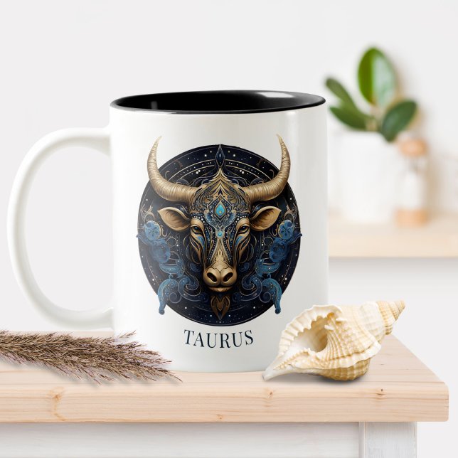 Zodiac Symbol Bull Celestial Fantasy Taurus Two-Tone Coffee Mug (Creator Uploaded)