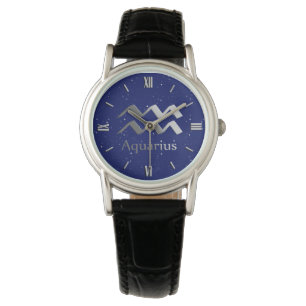 Zodiac Symbol for Aquarius on Deep Midnight Blue Watch