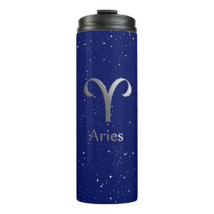 Zodiac Symbol for Aries on Deep Midnight Blue  Thermal Tumbler