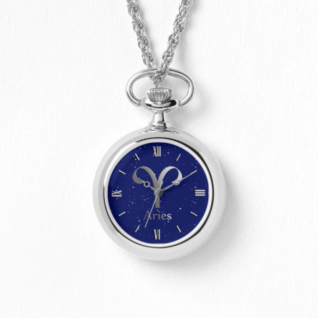 Zodiac Symbol for Aries on Deep Midnight Blue Watch (Front)