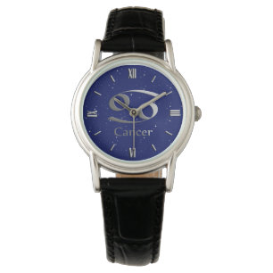 Zodiac Symbol for Cancer on Deep Midnight Blue Watch