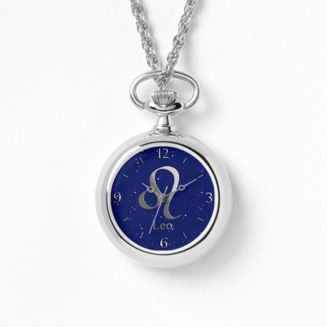 Zodiac Symbol for Leo on Deep Midnight Blue  Watch (Front)