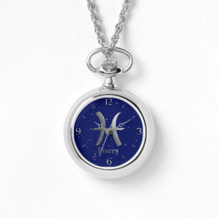 Zodiac Symbol for Pisces on Deep Midnight Blue Watch