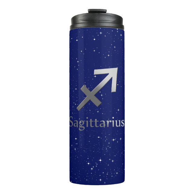 Zodiac Symbol for Sagittarius on Midnight Blue  Thermal Tumbler (Front)