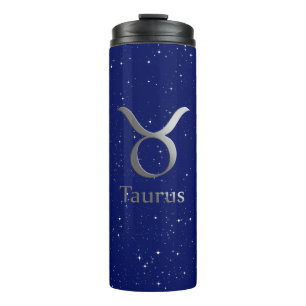 Zodiac Symbol for Taurus on Deep Midnight Blue Thermal Tumbler