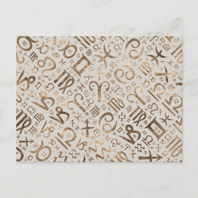 Zodiac symbol glyphs pastel gold postcard (Front)