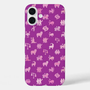 Zodiac symbols, medium purple background iPhone 16 plus case