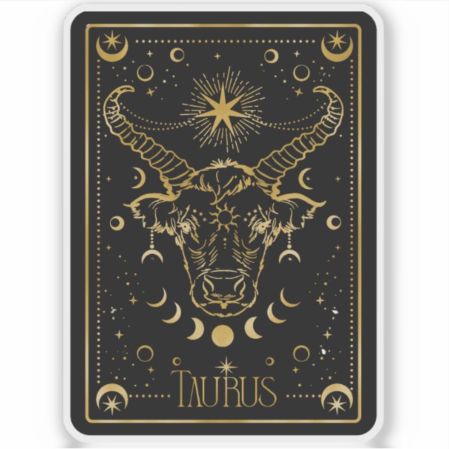 Zodiac Taurus Astrological Black & Gold Sticker (Front)