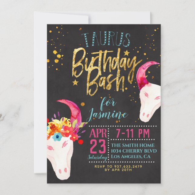 Zodiac Taurus Birthday Invitation (Front)