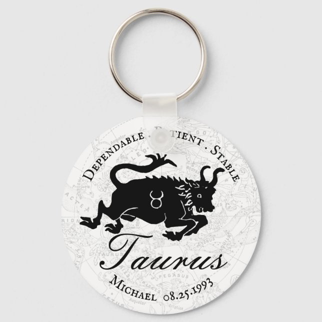 Zodiac Taurus Black White Astrology Traits  Custom Key Ring (Front)