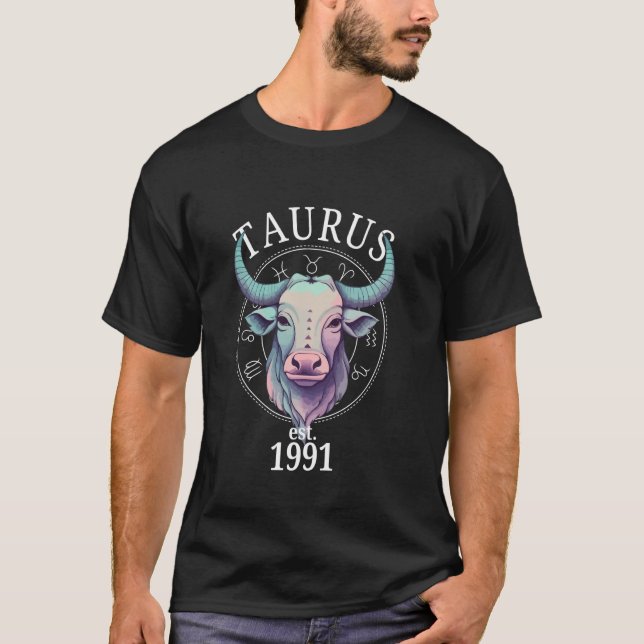 Zodiac Taurus Bull Born in 1991 T-Shirt (Front)