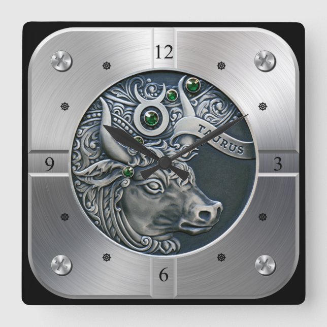 Zodiac ~ Taurus ~ Celestial ~ Western Astrology ~  Square Wall Clock (Front)