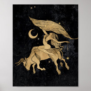 Zodiac Taurus   Cosmic Gold and Black Astrology Poster