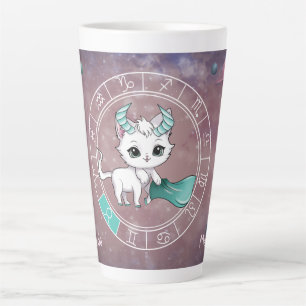 Zodiac Taurus Cute Cat Wheel Planet Astrology Latte Mug