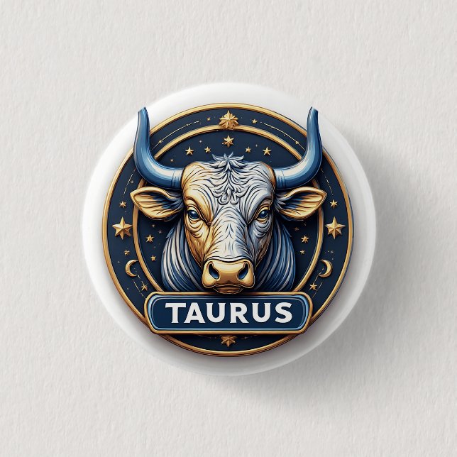 ♉ Zodiac Taurus Gold Emblem Aura  ♉ 3 Cm Round Badge (Front)