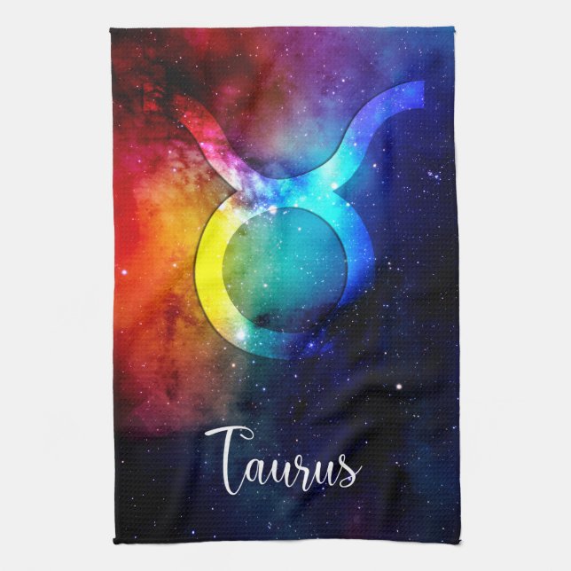 Zodiac : Taurus Space Rainbow Tea Towel (Vertical)