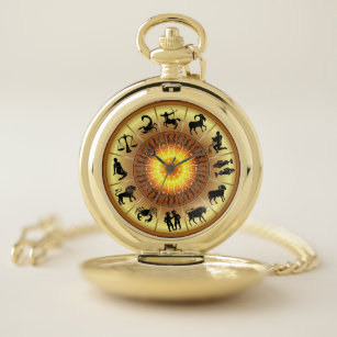 Zodiac~Toasted Sun~Western Astrology~ Gold Back~ Pocket Watch