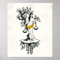 Zodiac Toile Art w/ A Woman & The Libra Scales