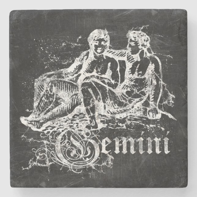 Zodiac Vintage Gemini Stone Coaster (Front)