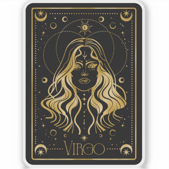 Zodiac Virgo Astrological Black & Gold Sticker (Front)