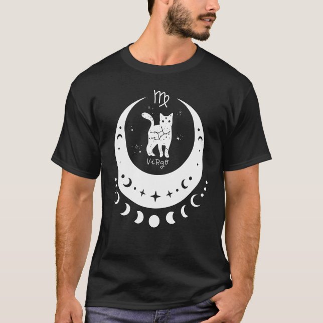 Zodiac Virgo Horoscope Astrology Sign Cat Crescent T-Shirt (Front)