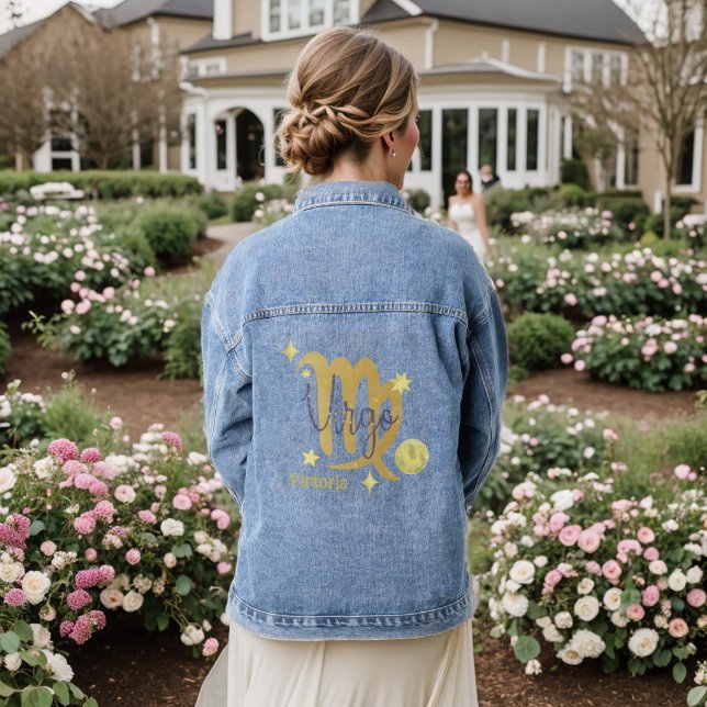Zodiac Virgo Modern Personalised Jean Denim Jacket (Wedding Back)
