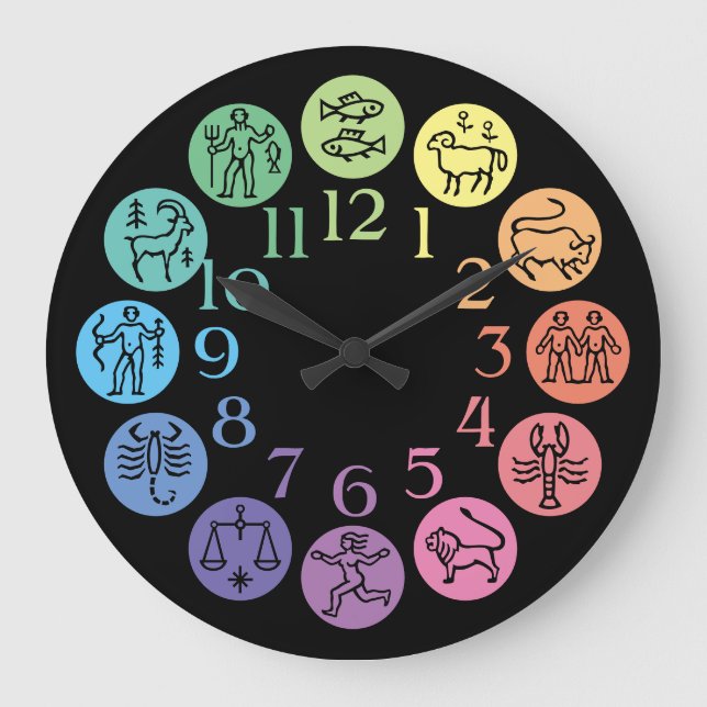Zodiac Wheel Colourful Horoscope Signs Cosmic Large Clock (Front)