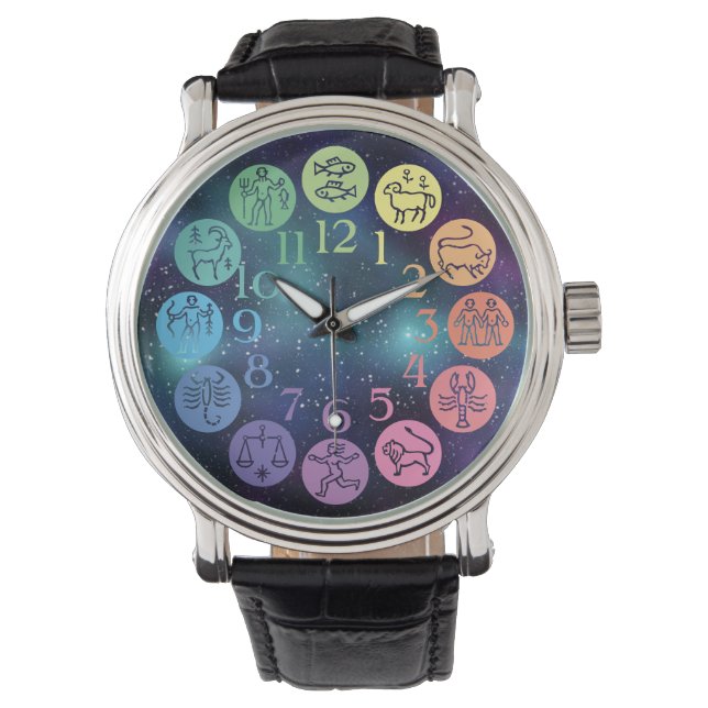 Zodiac Wheel Colourful Horoscope Signs Cosmic  Watch (Front)