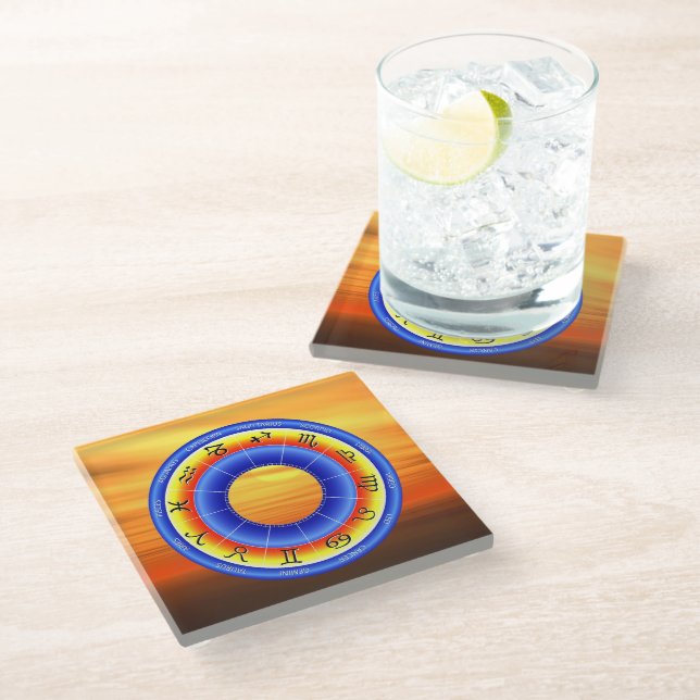 Zodiac Wheel Glass Coaster (Angled)