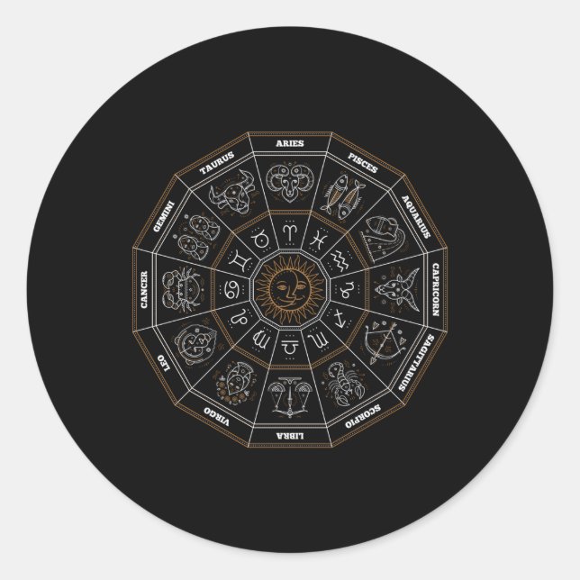 Zodiac Wheel Horoscope Astrology Science 12 Horosc Classic Round Sticker (Front)