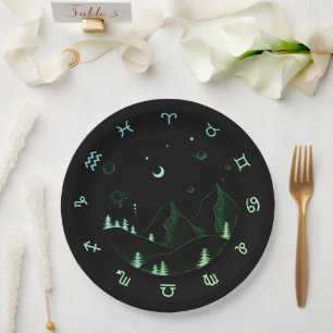 Zodiac Wheel Mountain Landscape   Paper Plate