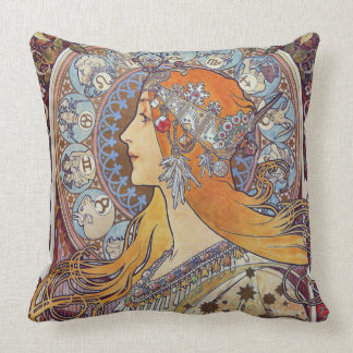 Zodiac with Her Tiara Art Nouveau Cushion