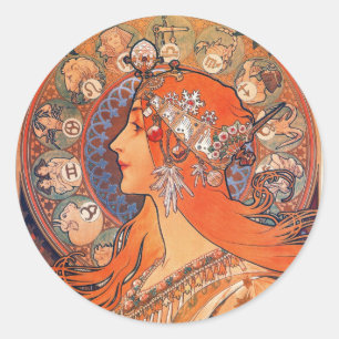 Zodiak Woman by Mucha Classic Round Sticker