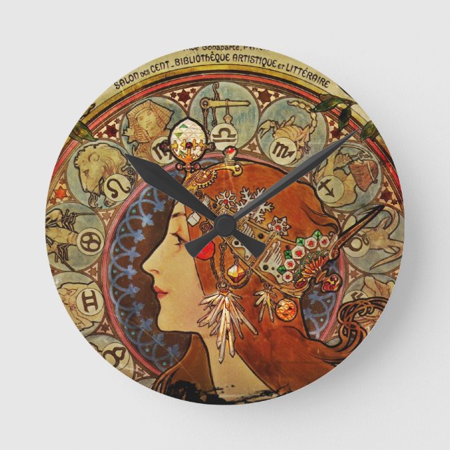 Zodiak Woman by Mucha Round Clock (Front)