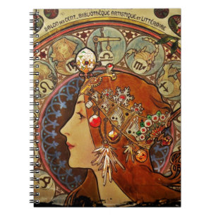 Zodiak Woman by Mucha Spiral Notebook