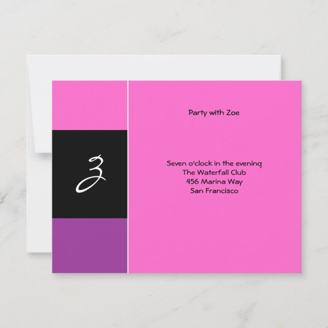 Zoe Joelle Pink Black Reception Invitation (Front)