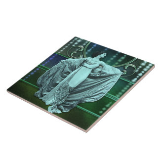 Zohara: Art Deco Woman in Aqua & Green Tile