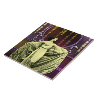 ZOHARA: Art Deco Woman in Yellow and Plum Tile