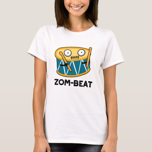 Zom-beat Funny Halloween Zombie Drum Pun  T-Shirt (Front)