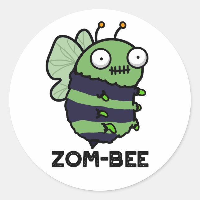 Zom-bee Funny Halloween Zombie Bee Pun  Classic Round Sticker (Front)