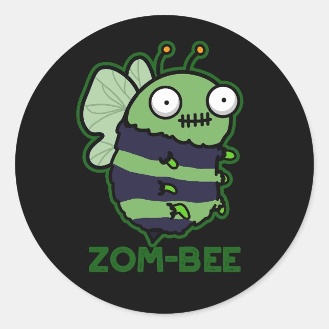 Zom-bee Funny Halloween Zombie Bee Pun Dark BG Classic Round Sticker (Front)