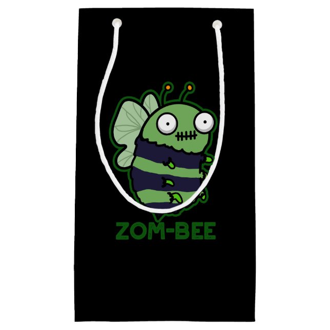 Zom-bee Funny Halloween Zombie Bee Pun Dark BG Small Gift Bag (Front)