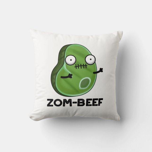 Zom-beef Funny Halloween Zombie Meat Pun Cushion (Front)