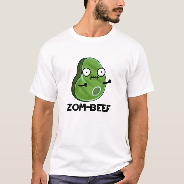 Zom-beef Funny Halloween Zombie Meat Pun T-Shirt (Front)