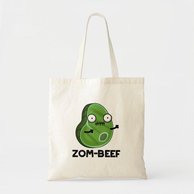 Zom-beef Funny Halloween Zombie Meat Pun Tote Bag (Front)