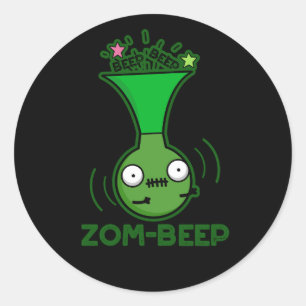 Zom-beep Funny Zombie Honker Pun Dark BG Classic Round Sticker