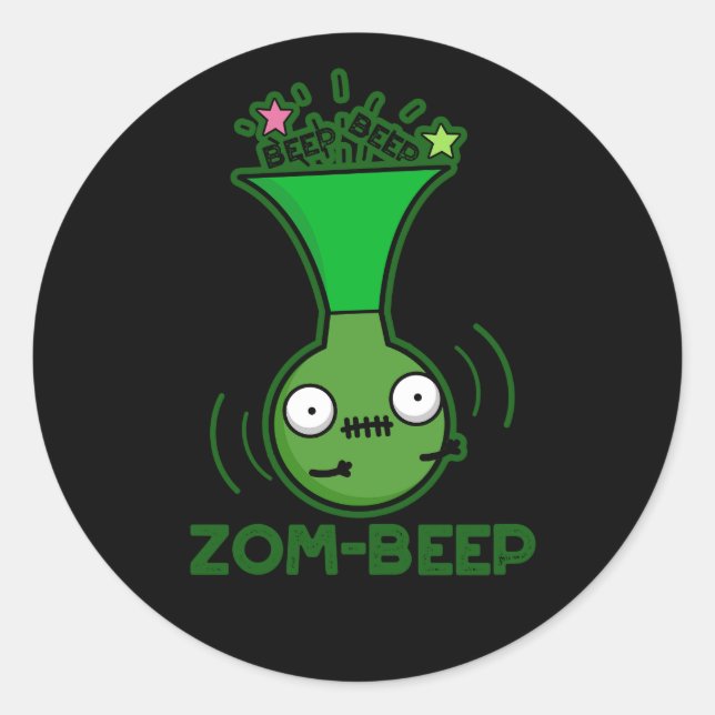 Zom-beep Funny Zombie Honker Pun Dark BG Classic Round Sticker (Front)